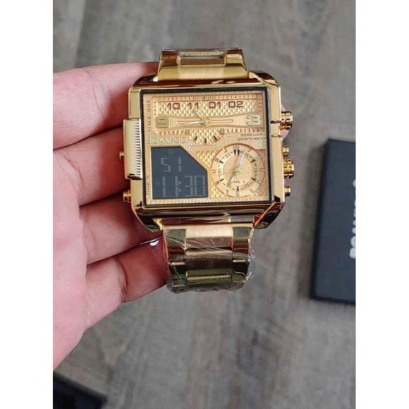 BOAMIGO Big Square Dial Chronograph Stainless Steel Watch for Men - Picture 5 of 9